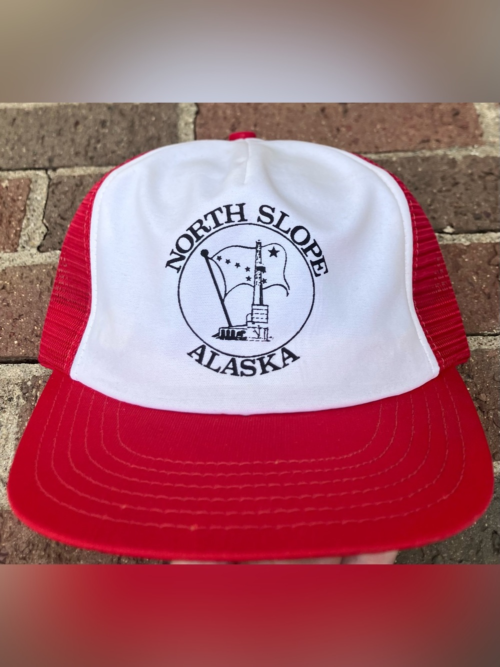 Vintage North Slope Alaska Red Mesh Trucker Hat Cap 90s Snapback Adult OSFM USA
